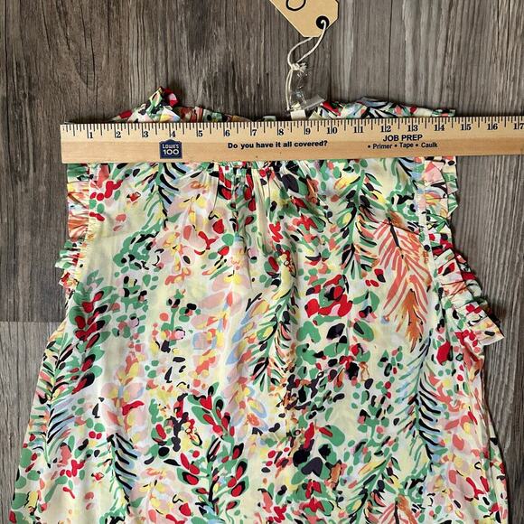NWT Women’s Ott Sleeveless Floral Blouse Ruffle Lined Neck Button Closure Size L - Picture 5 of 8